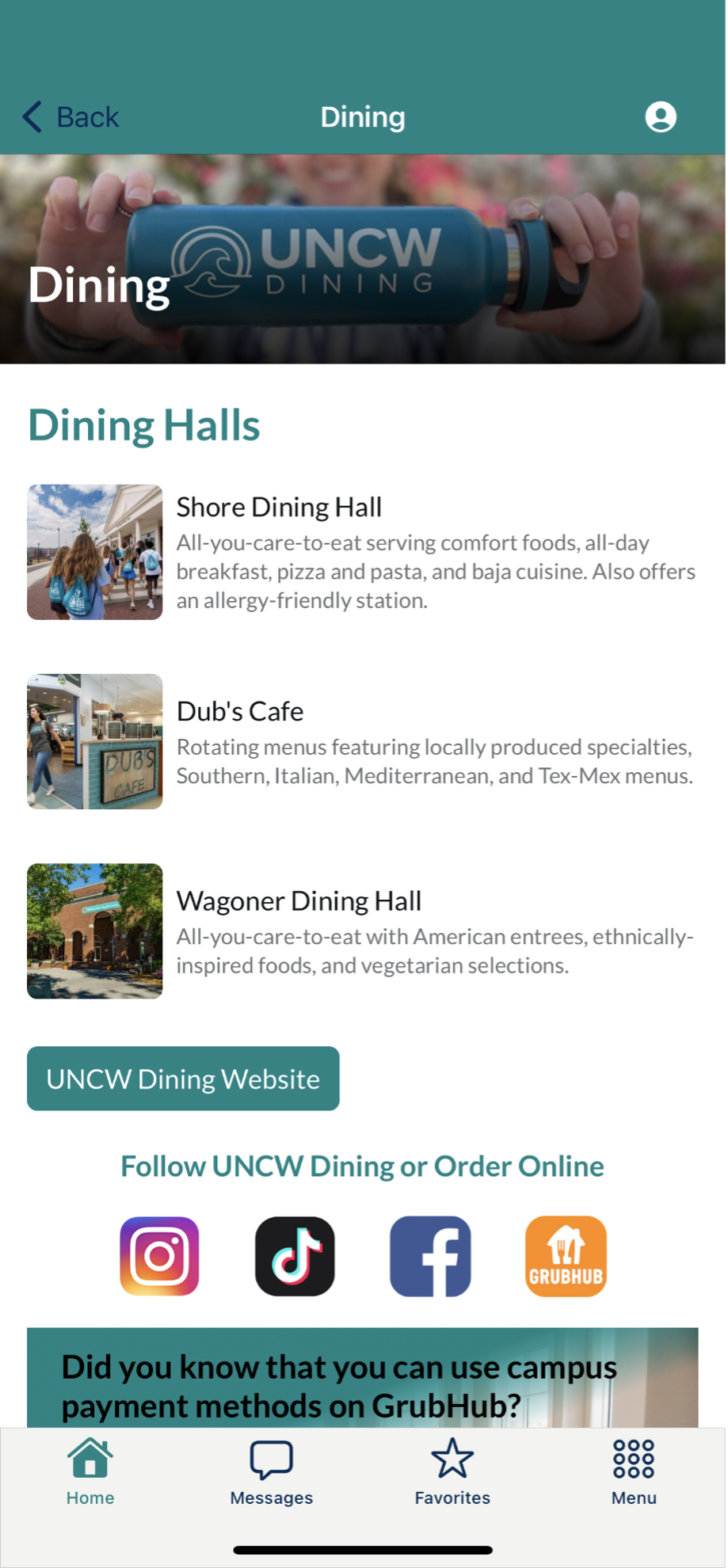 uncw dining students screen